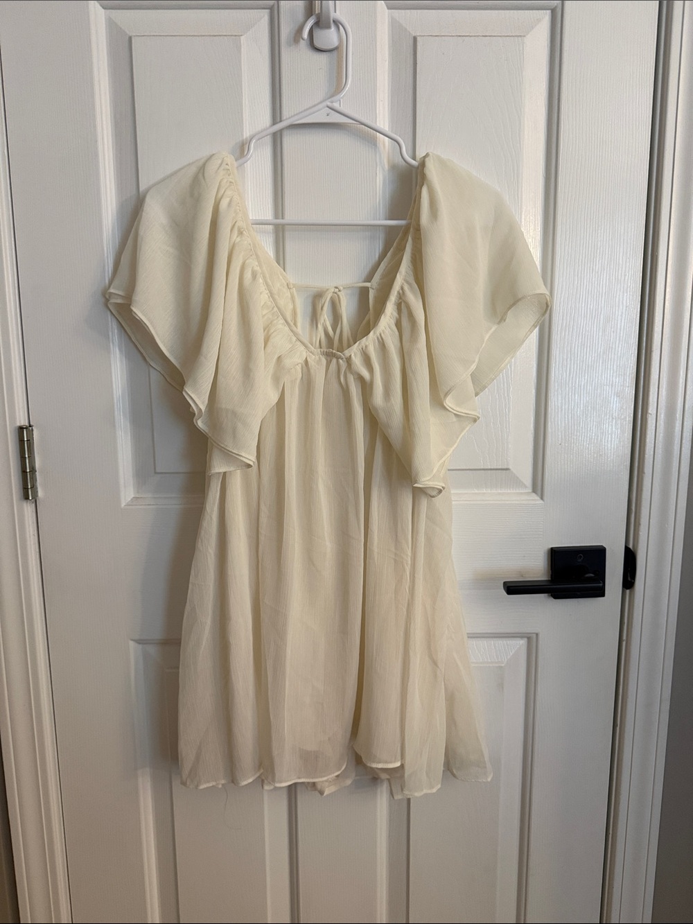 Princess Polly Ivory Flutter Sleeve Tie-Front Blouse